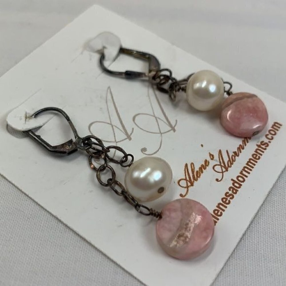 Alene’s Adornments Sterling Silver & Pearl Dangle Earrings Pink/White/Silver